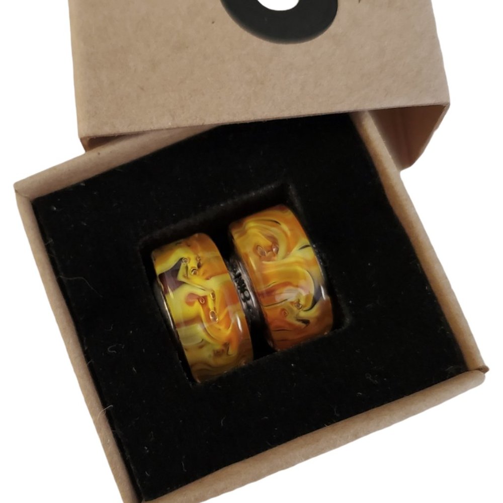 OHM Beads Yellow & Orange "Fireball" Beads - Two Beads